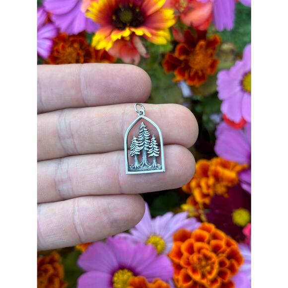 Sterling Silver Dimensional Pine Tree Forrest Charm - Picture 3 of 5